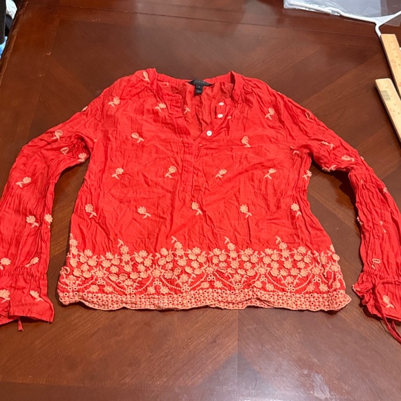 J. Crew embroidered popover Scarlet Blouse with Floral Detailing S - Picture 2 of 7